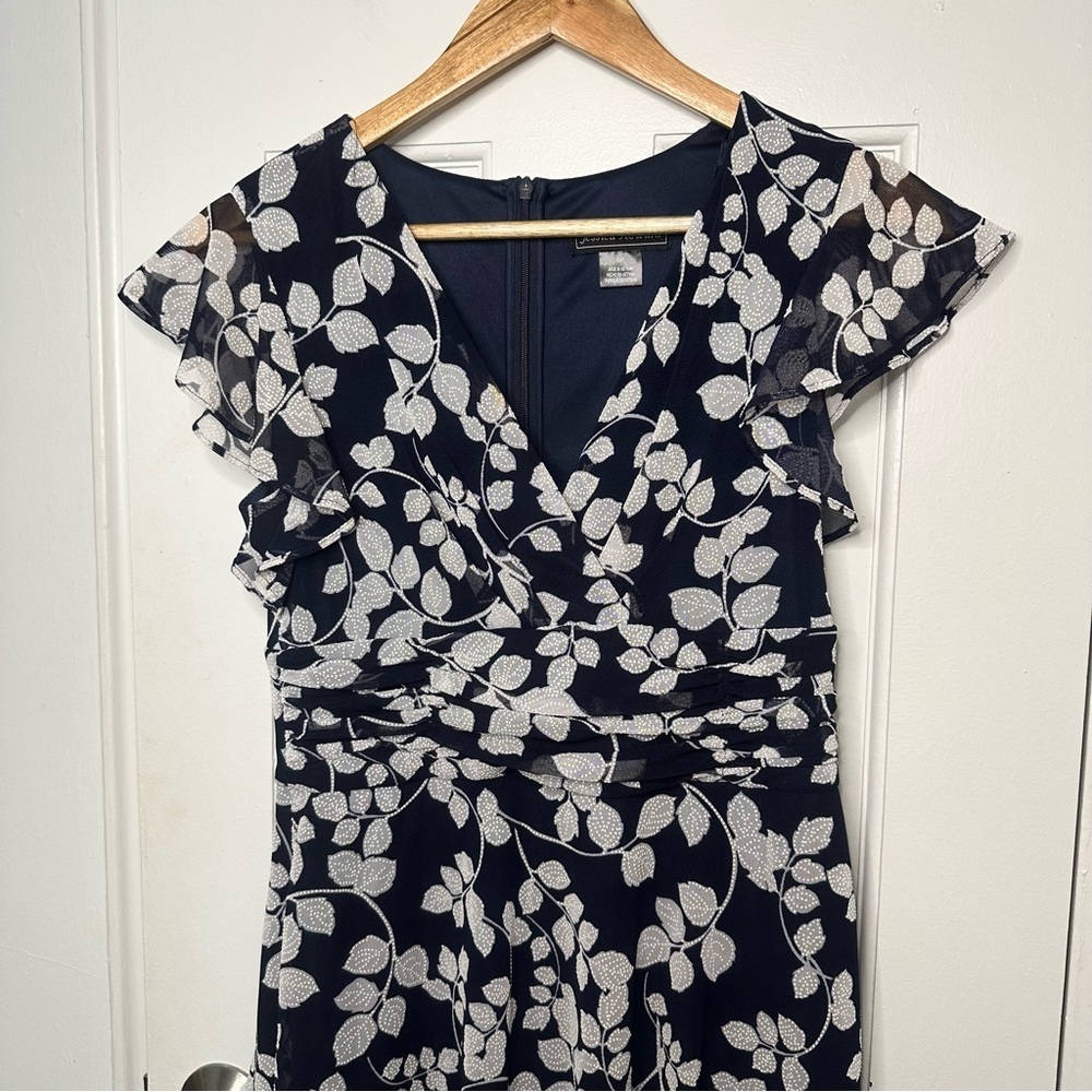 Jessica Howard Navy Blue Floral Midi Dress A-Line Cap Sleeve Stretch Mature 6P - Picture 2 of 6